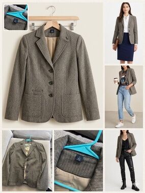 J. Crew Classic Herringbone Wool Blend Blazer - Academic Chic - Size 8